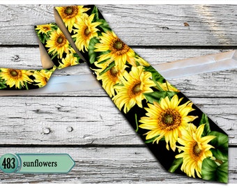 sunflowers Men's tie, Watercolor painting of sunflowers, 3 different background colors to choose from.  Free Shipping