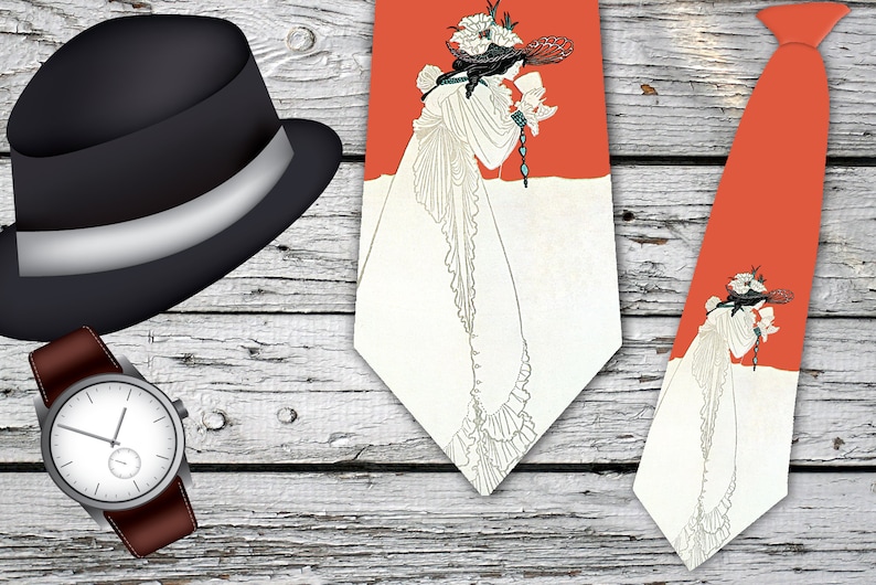 Fashion Printed necktie, Isolde by Aubrey Beardsley Necktie illustration in Pan magazine 1899