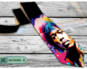 Jimi-Hendrix - AI generated images pop art and psychedelic art illustartion, Men's necktie. Free Shipping