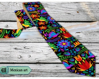 Mexican art design tie, with the possibility of customization. Additional Tie Label or greeting print on the back of the tie. Free Shipping