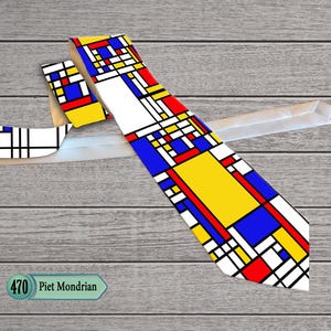 Mondrian Inspired Necktie  Modern Abstract Art Grid Design Mens Tie