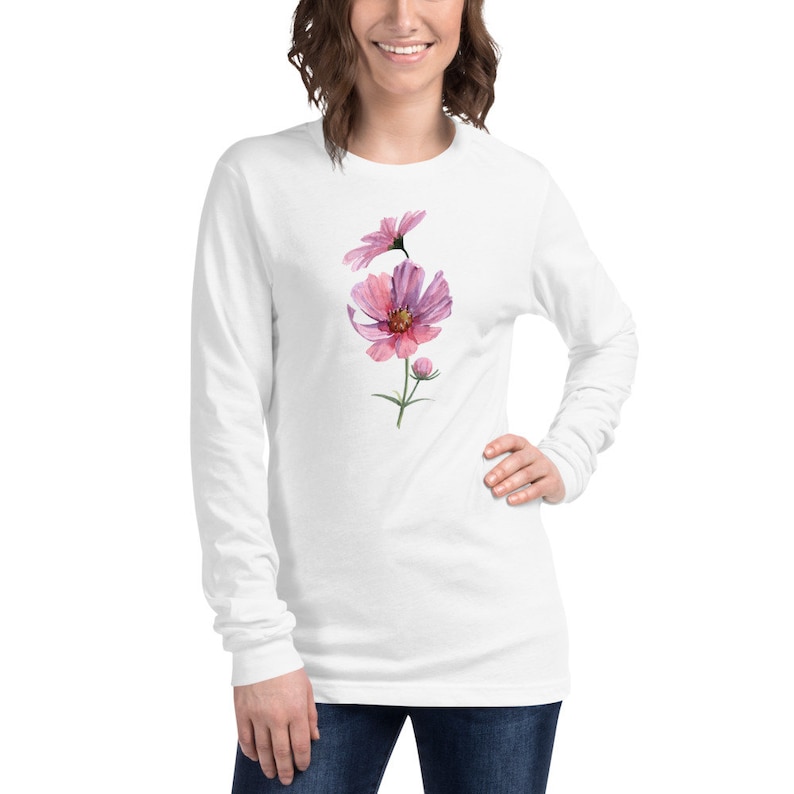 Long Sleeve Botanical Shirt Flower Long Sleeve Tshirt Women Etsy