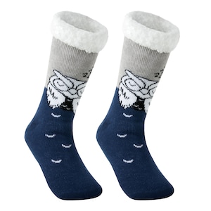 Warm Slipper Socks with Grippers for Women Men Thick Fleece-lined Mid Calf  Fuzzy Socks 2 Pairs