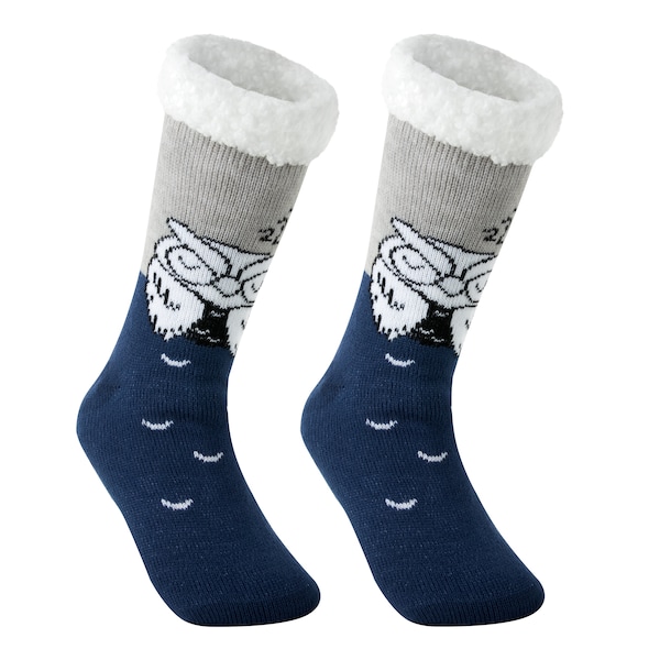 Owl Slipper Socks for Adults Size 4 to UK 8 Soft Fur Lined Winter Socks Thick and Cosy with Grip Pads on the Base Non Slip Mens Womens