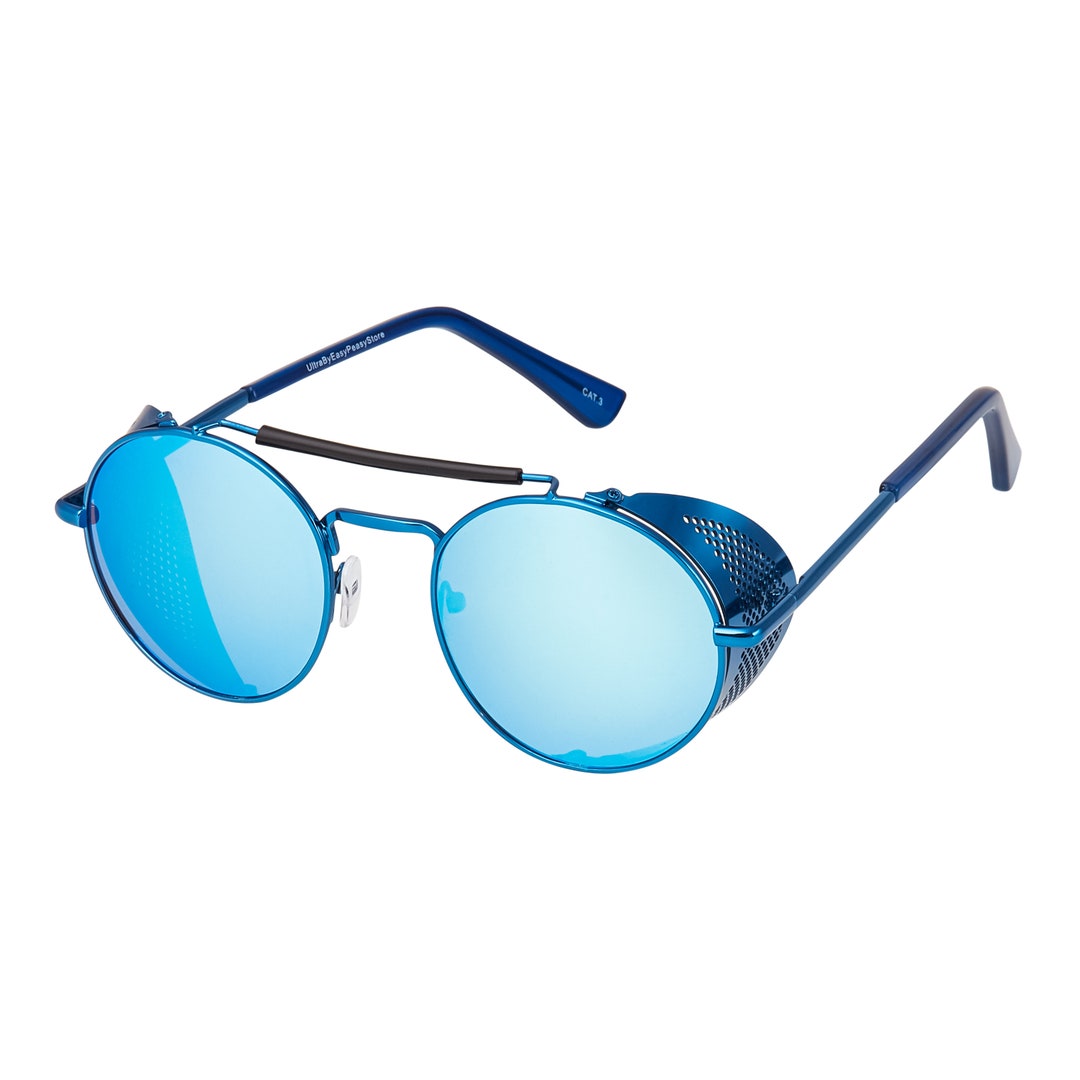 Buy Blue Mirrored Steampunk Deep Blinder Sunglasses Retro Women