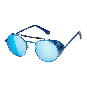 Blauwe gespiegelde Steampunk diepe blinder zonnebril retro vrouwen mannen ronde bril bril UV400
