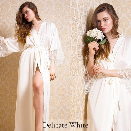 White Lace Robe Bride Boudoir Long Gown Lace Bridal Robe Etsy
