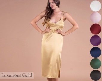 Gold Seide Nachthemd • Sommerkleid • Seidenkleid • Seiden Slip Kleid • lange Brautjungfer Nachtkleid • Damen Damen Plus Größe Nachtwäsche