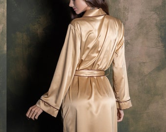 Silk Robe, Silk Dressing Gown, Long Silk Robe, Robes for Women Maxi Gold  Kimono Robe Set Bridesmaid Robe Silk Satin Nightwear Silk Sleepwear - Etsy