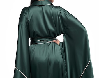 100% Silk Kimono, Silk Dressing Gown, 19 Momme Silk Robe, Kimono Dressing Gown, Wide Sleeve Robe, Long Dressing Gown, Japanese Kimono