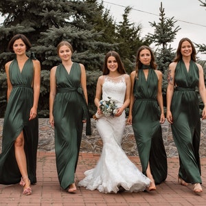 Bridesmaid Dress, Multiway Dress, Infinity Dress, Satin Bridesmaid Dress, Silk Bridesmaid Dress Green Long Evening Formal Bridesmaid Dresses