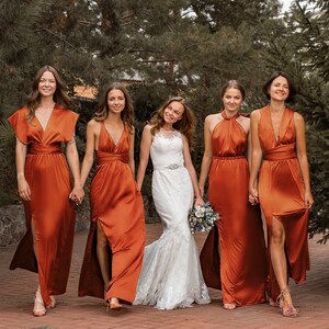 Burnt Orange Bridesmaid Dress, Multiway Dress, Satin Bridesmaid Dress, Infinity Dress, Rust Long Dress Autumn Fall Dress Formal Evening Prom