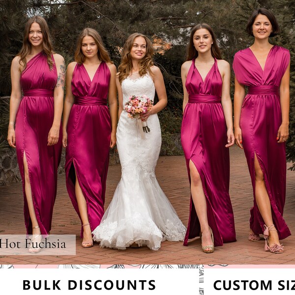 Satin Bridesmaid Dress, Multiway Dress, Infinity Dress, Silk Bridesmaid Dresses, Fuchsia Dress Hot Pink Magenta Dress Dress Long Evening