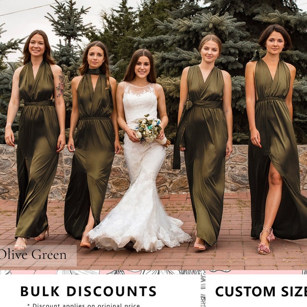 Olive Green Bridesmaid Dress, Multiway Dress, Satin Bridesmaid Dress, Silk Bridesmaid Dresses, Infinity Dress Long Prom Graduation Evening