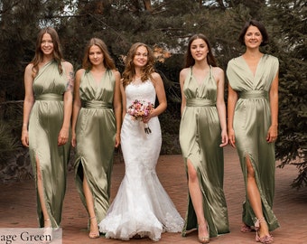 Sage Green Bridesmaid Dress, Multiway Dress, Satin Bridesmaid Dress, Infinity Dress, Green Long Dress Autumn Fall Dress Formal Evening Prom