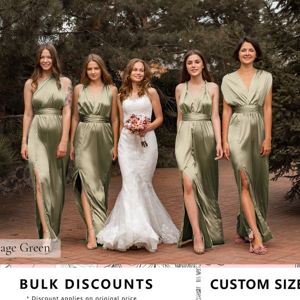 Sage Green Bridesmaid Dress, Multiway Dress, Satin Bridesmaid Dress, Infinity Dress, Green Long Dress Autumn Fall Dress Formal Evening Prom