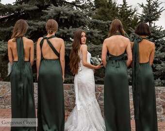 Green Bridesmaid Dress, Satin Bridesmaid Dress, Multiway Dress, Infinity Dress, Silk Bridesmaid Dresses Green Evening Graduation Prom Formal