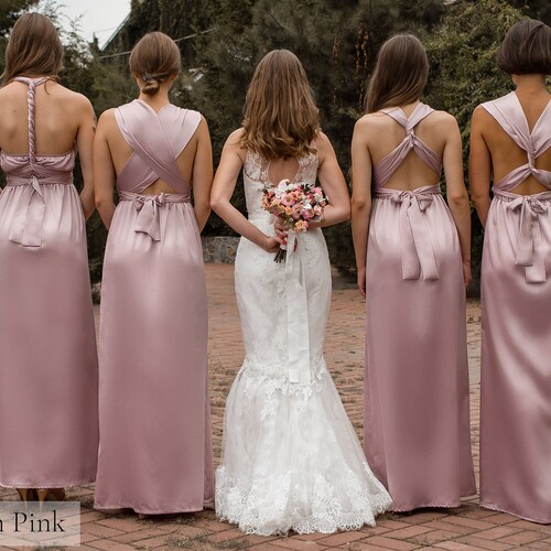 Multiway Bridesmaid Dress • Blush Pink Dress • Long Infinity Dress • Silk Dresses Satin Transformer Satin Convertible Prom Dress Wrap Dress