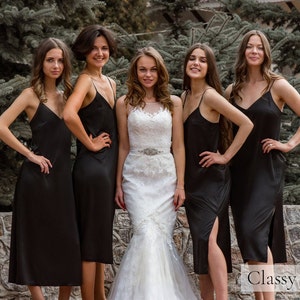 Silk Bridesmaid Dress • Black Unique Gift for Her • Plus Size Satin Nightgown • Long Night Dress Sleepwear • Womens Nightwear Chemise