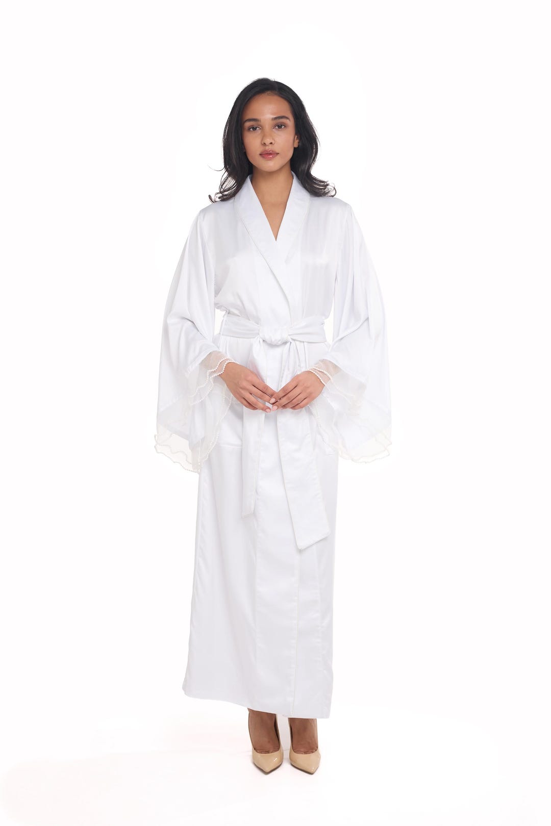 White Dressing Robe 100% Silk Bridal Dressing Gown, 19mm Momme Bridal Robe, White Dressing ...
