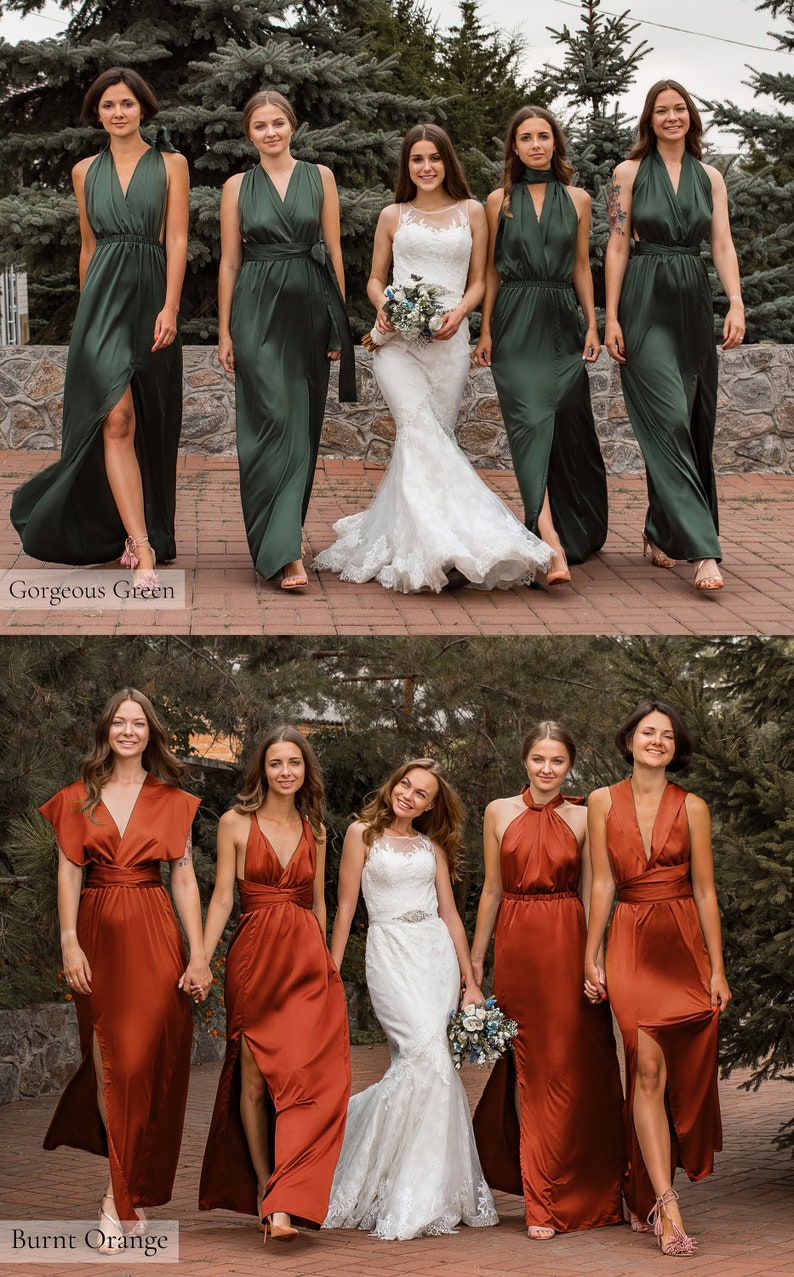 Multiway Dress, Rust Bridesmaid Dress, Satin Bridesmaid Dress, Infinity Dress Silk Bridesmaid Dresses Long Copper Bronze Brown Evening Dress image 4