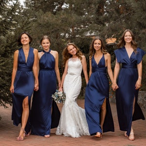 Satin Bridesmaid Dress, Multiway Dress, Navy Royal Blue Silk Bridesmaid Dress, Infinity Dress, Prom Dress Silk Dress Convertible Long Dress