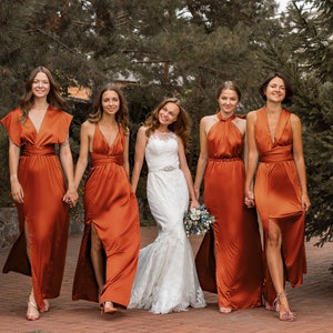 Sage Green Bridesmaid Dress, Multiway Dress, Satin Bridesmaid Dress, Infinity Dress, Green Long Dress Autumn Fall Dress Formal Evening Prom Burnt Orange