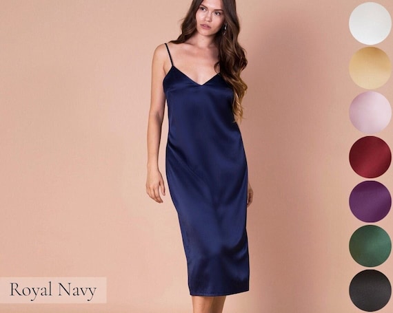 Dress Dress Night Womens Navy Satin Etsy Chemise Dress Dress Silk Slip Size Silk Satin - Blue Long Nightgown Summer Plus