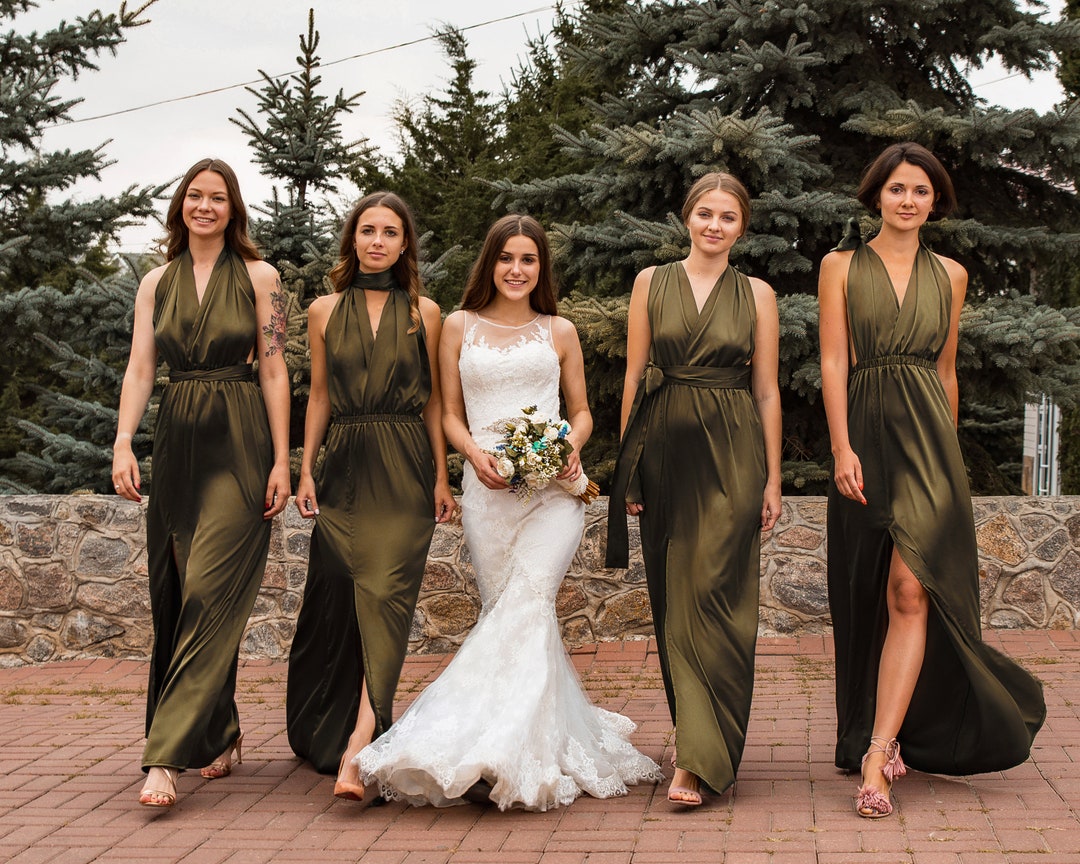 Buy Olive Green Bridesmaid Dress, Multiway Dress, Satin Bridesmaid Dress,  Silk Bridesmaid Dresses, Infinity Dress Long Prom Graduation Evening Online 