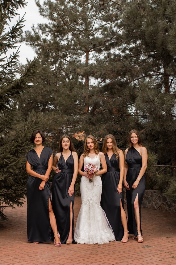 black satin bridesmaid dress