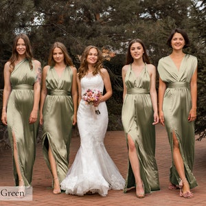 Bridesmaid Dress, Multiway Dress, Infinity Dress, Satin Bridesmaid Dress, Silk Bridesmaid Dress Green Long Evening Formal Bridesmaid Dresses Sage Green