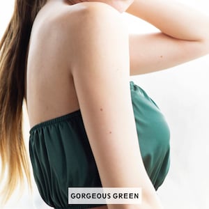 Gold Silk Bandeau Matching Tube Crop Top Gift for Her Luxury Ladies Satin Bra Underwear Womens Plus Size Sleepwear Gorgeous Green