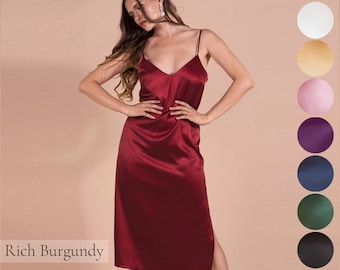 Burgundy Silk Nightgown • Long Plus Size Bridesmaid Night Dress • Womens Chemise • Silk Dress • Summer Dress • Silk Slip Dress