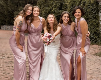 Satin Bridesmaid Dress, Multiway Dress, Dusty Rose Bridesmaid Dress, Infinity Dress, Silk Bridesmaid Dresses Blush Pink Mauve Lavender Lilac