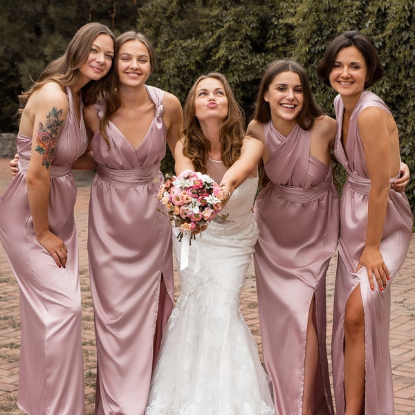 Satin Bridesmaid Dress, Multiway Dress, Dusty Rose Bridesmaid Dress, Infinity Dress, Silk Bridesmaid Dresses Blush Pink Mauve Lavender Lilac
