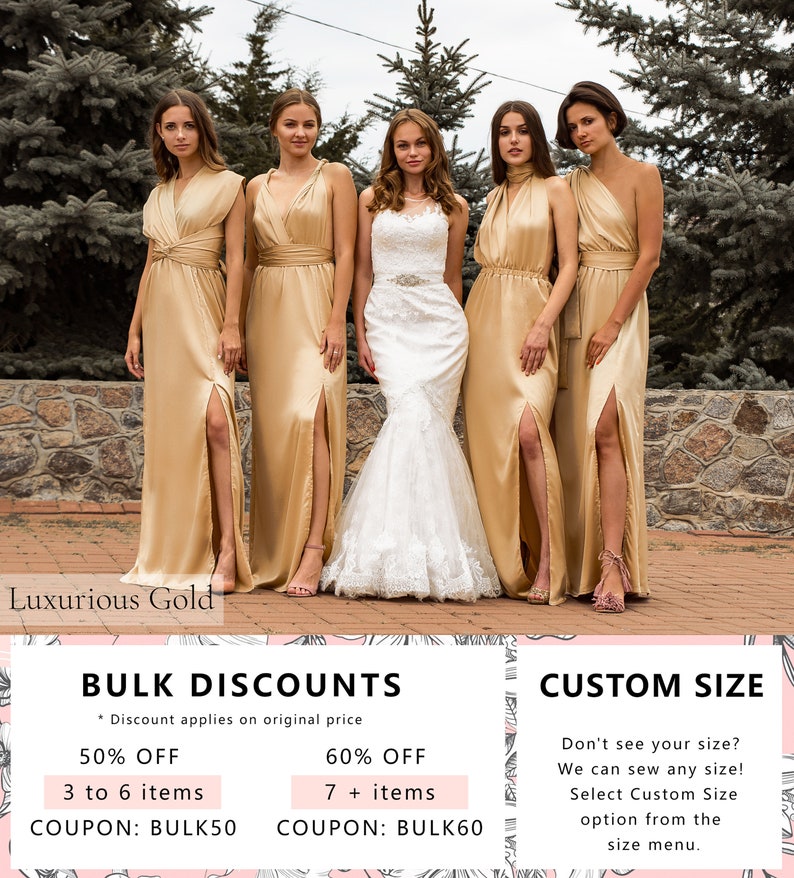 Multiway Gold Nude Bridesmaid Dress Long Silk Infinity Prom Etsy