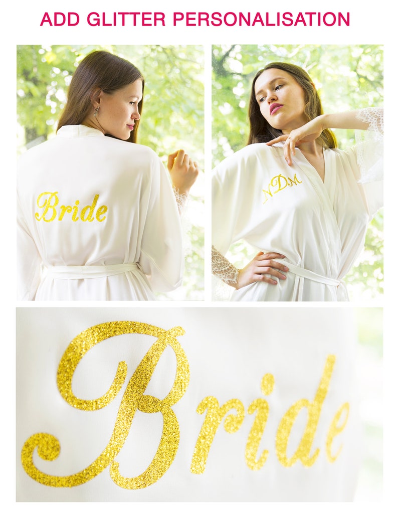 Long Personalised Bridesmaid Robes Set of 7 \u2022 Wedding lace satin getting ready dressing gown \u2022 Monogrammed initial bridal shower party gift