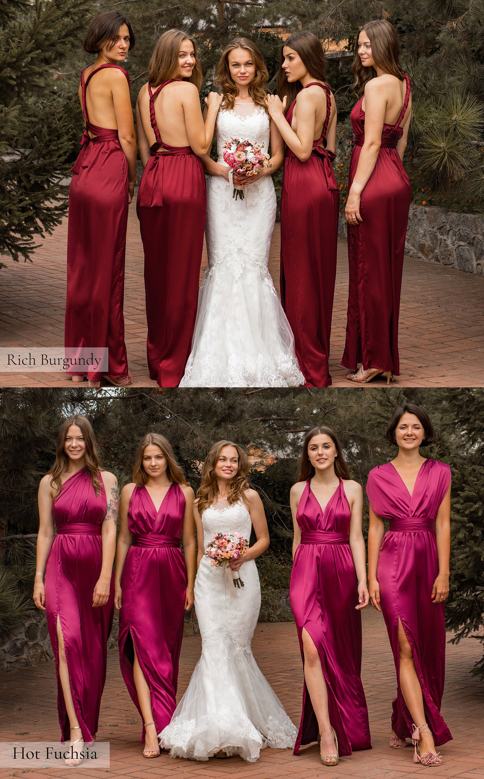 burgundy and pink bridesmaid dresses Satin Dress, Multiway Dress, Dusty Rose Bridesmaid Dress, Infinity Dress, Silk Bridesmaid Blush Mauve Lavender Lilac Category_Petite Prom Dresses When You Can Wear Size:W34
