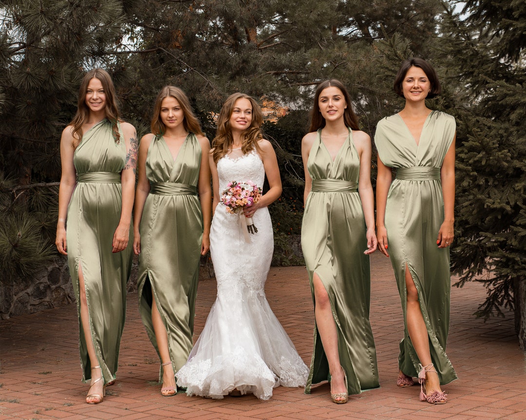 Sage Green Bridesmaid Dress, Multiway Dress, Satin Bridesmaid Dress,  Infinity Dress, Mint Green Long Dress Autumn Fall Dress Formal Evening 