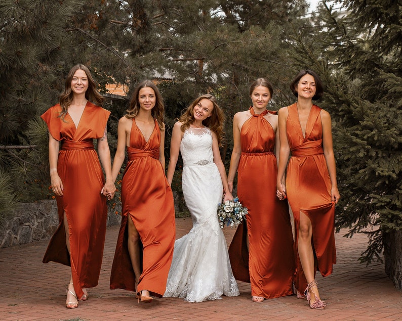 Burnt Orange Bridesmaid Dress, Multiway Dress, Satin Bridesmaid Dress, Infinity Dress, Rust Long Dress Autumn Fall Dress Formal Evening Prom Burnt Orange