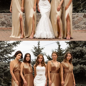 Gold Bridesmaid Dress, Multiway Dress, Satin Bridesmaid Dress, Infinity Dress, Long Silk Bridesmaid Dresses, Champagne Beige Dress Evening image 2