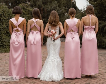 Bridesmaid Dress, Multiway Dress, Dusty Rose Mauve Blush Pink Silk Bridesmaid Dresses Satin Bridesmaid Dress Infinity Dress Lavender Lilac