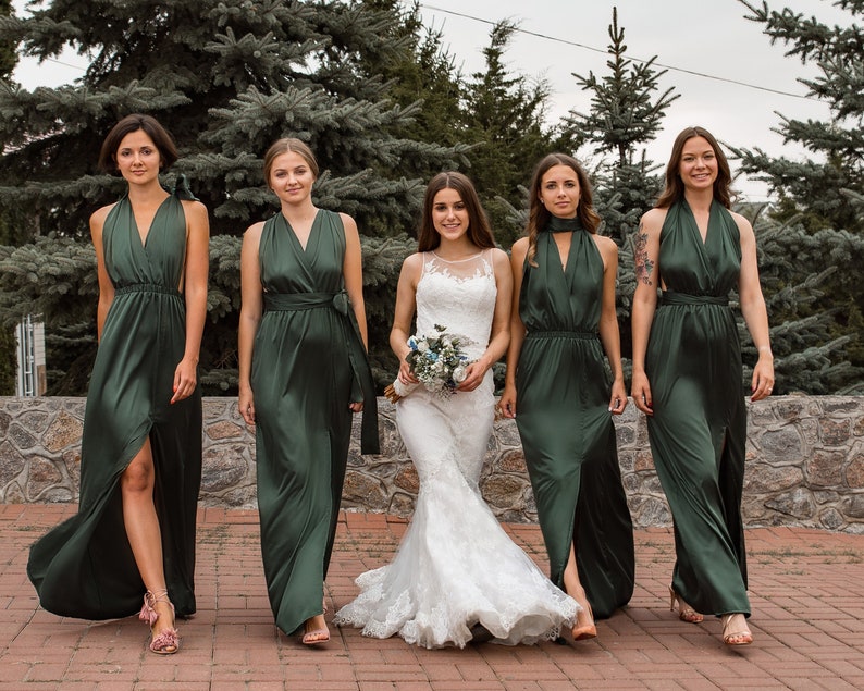 Bridesmaid Dress, Multiway Dress, Infinity Dress, Satin Bridesmaid Dress, Silk Bridesmaid Dress Green Long Evening Formal Bridesmaid Dresses Gorgeous Green