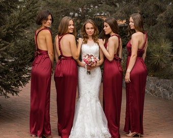 Burgundy Long Dress • Luxurious Bridesmaid Dress Prom Transformer • Convertible Dress • Luxury Plus Size Satin Infinity Dress Wrap Dress