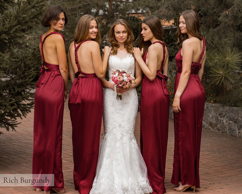 Green Infinity Bridesmaid Dress  Silk Dress  Long Multiway Rich Burgundy