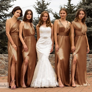 Multiway Dress, Rust Bridesmaid Dress, Satin Bridesmaid Dress, Infinity Dress Silk Bridesmaid Dresses Long Copper Bronze Brown Evening Dress Copper
