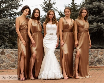 Multiway Dress, Rust Bridesmaid Dress, Satin Bridesmaid Dress, Infinity Dress Silk Bridesmaid Dresses Long Copper Bronze Brown Evening Dress