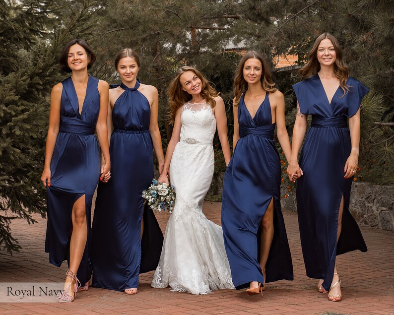 Green Infinity Bridesmaid Dress  Silk Dress  Long Multiway Royal Navy