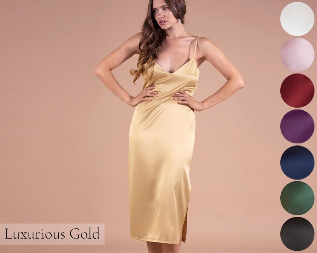 golden night dress for women Fitted Beaded Sleeveless Satin Slit Gown by Ladivine CD340 – ABC Fashion main image 0