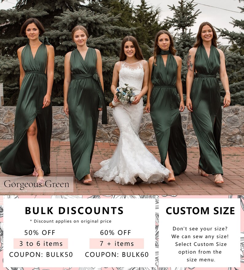 Bridesmaid Dress, Bridesmaid Dresses, Silk Dress, Infinity Dress, Green Long Multiway Dress Prom Dress Wrap Infinity Dress Satin 